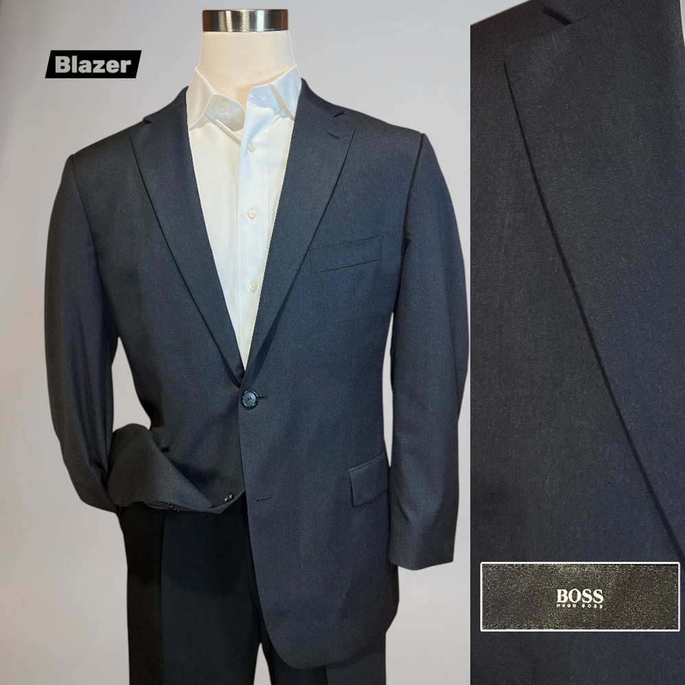 Hugo Boss 44R Solid Charcoal Gray Blazer Jacket Super 100s USA
